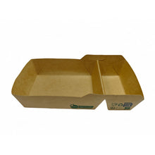 Cargar imagen en el visor de la galería, Barquetas Kraft Antigrasa/Fritos 2 compart. (18x10x3,5cm) (500 unid/caja)-(exclusivo online)