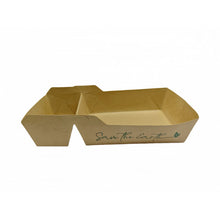 Cargar imagen en el visor de la galería, Barquetas Kraft Antigrasa/Fritos 2 compart. (18x10x3,5cm) (500 unid/caja)-(exclusivo online)