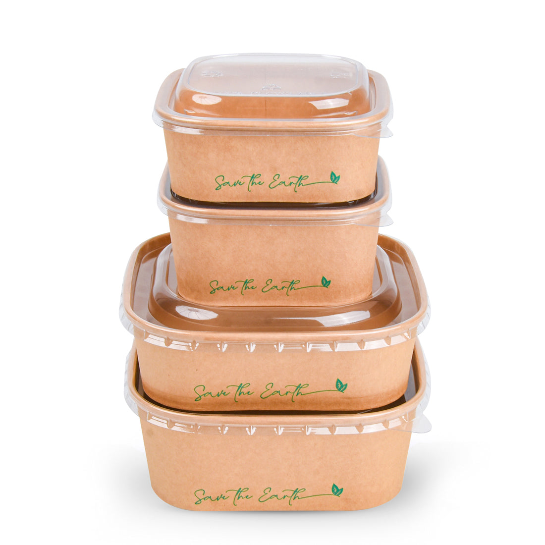 Tarrinas Cuadradas Kraft 1000 ml + Tapa rPET