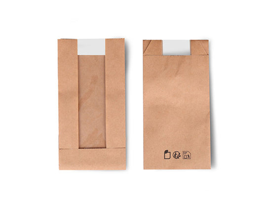 Bolsa kraft con ventana "DELUXE" 50 gsm 9x5x17cm (1000 unid/caja)-(exclusivo online)