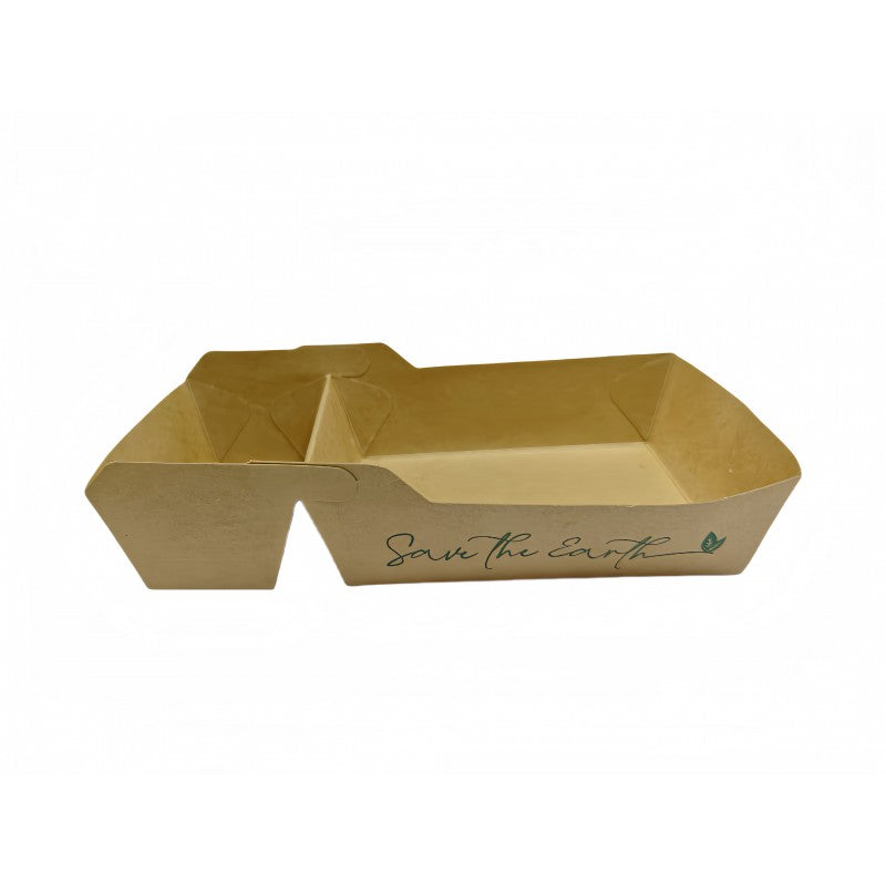 Barquetas Kraft Antigrasa/Fritos 2 compartimentos (18x10x3,5cm)