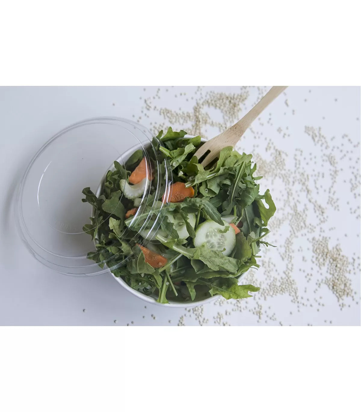 Ensaladera Blanca Cartón 500 ml + Tapa rPET Antivaho (200 unid/caja) (exclusivo online)