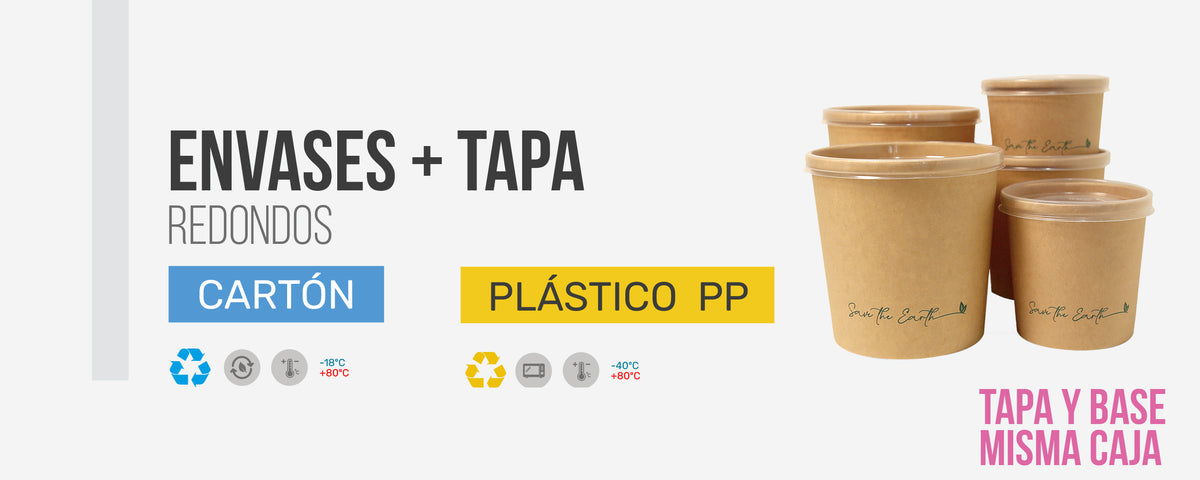 Envase redondo 26 oz Kraft 750 ml con tapa PP (Combo)