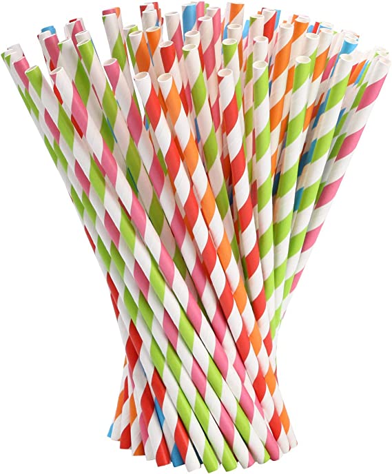 Pajitas Cartón Rayas  Colores 6mm x 20cm (Delgadas) (pack con 100 unid/ caja con 6000 unid)
